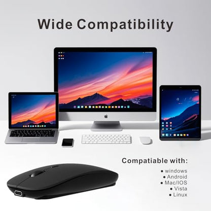 HOTDREAM Bluetooth Wireless Rechargeable Mouse for MacBook Pro/Air/iPad Air/iPad Pro/Laptop/Tablet/iPhone/PC, Bluetooth 5.2/3.0 and 2.4GHz Dual Mode Mouse (Black) - color: black