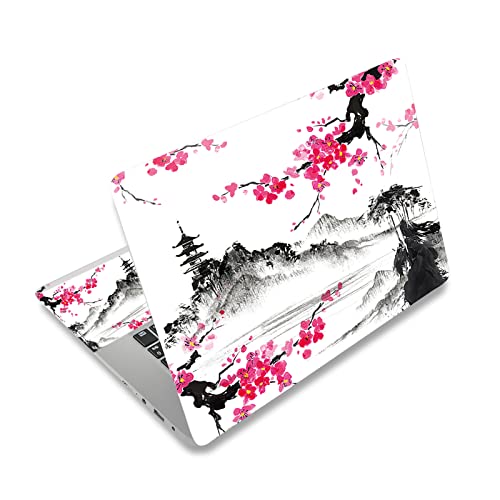 AIMSA Laptop Skin Sticker Decal, 12 13 13.3 14 15 15.4 15.6 inch Laptop Art Decal Protector Notebook Netbook PC 15.6" Universal Vinyl Cover, Mountain Sakura Ink Painting - color: Mountain Sakura Ink Painting