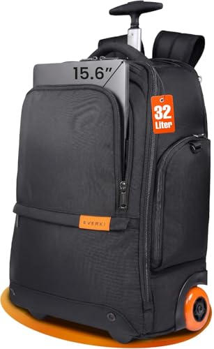 EVERKI Wheeled 123 Laptop Rolling Backpack for Men & Women, Black - 32L | Professional Design, Padded Laptop Compartment, Replaceable Wheels, Business & Work, Travel-Friendly, Fits up to 16" - size: Wheeled 123 Laptop Backpack - 32L