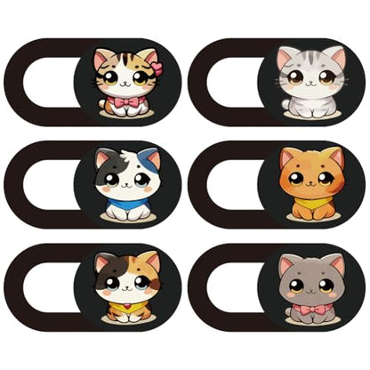 6Pcs 6 Styles Cat Camera Cover Slide Cute Privacy Guard Accessories, 0.04 Inch Ultra Thin Webcam Cover Protector Blocker for Laptop Desktop Computer Tablet Notebook Mini PC Home Office Use - color: Cat