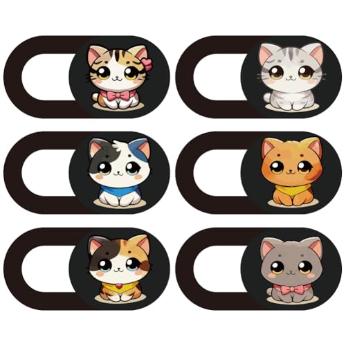 6Pcs 6 Styles Cat Camera Cover Slide Cute Privacy Guard Accessories, 0.04 Inch Ultra Thin Webcam Cover Protector Blocker for Laptop Desktop Computer Tablet Notebook Mini PC Home Office Use - color: Cat