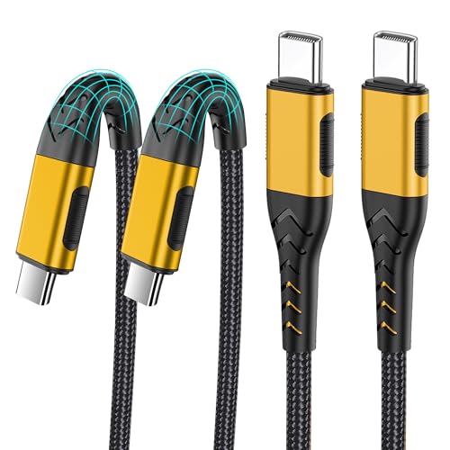 USB C to USB C Cable, 2Pack 100W 6ft USB C Charger Cable Fast Charging for Android/Phone/Pad, Type C to Type C Charger Braided USB Cable Compatible with Phone 16/15 Pro Plus Max Gold - color: Yellow, size: 6ft