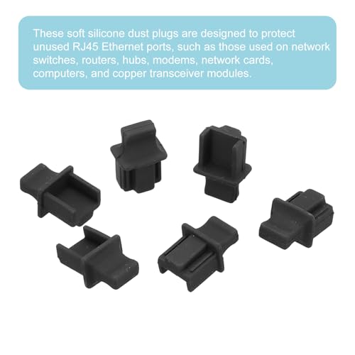 RJ45 Dust Covers Caps, Black RJ45 Dust Plug Silicone Ethernet Port Protector Covers for Media Converter, Router, Modem, Laptop, Network Panel, Pack of 100