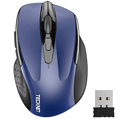 TECKNET Wireless Mouse, 2.4G Ergonomic Computer Mouse, 2600 DPI, Blue | Ergonomic Design with Side Grips, Adjustable DPI, 2-Year Battery, Compact Size, USB-A Plug & Play, Wide OS Compatibility - color: Blue