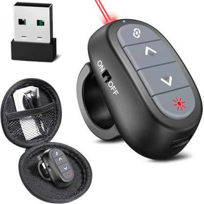 Presentation Clicker PowerPoint Wireless Presenter Remote: Laser Pointer Computer Clickers, Hyperlink Finger Ring Project Power Point PPT Clicker for Mac Laptop Office, Slideshow Google Slide Advancer - style: Finger Ring