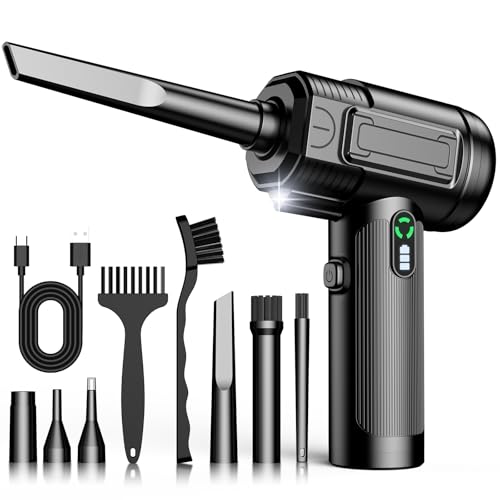 Rechargeable Electric Air Duster with Multiple Nozzle Attachments and Cleaning Brushes, USB Charging, for Keyboards and Electronics