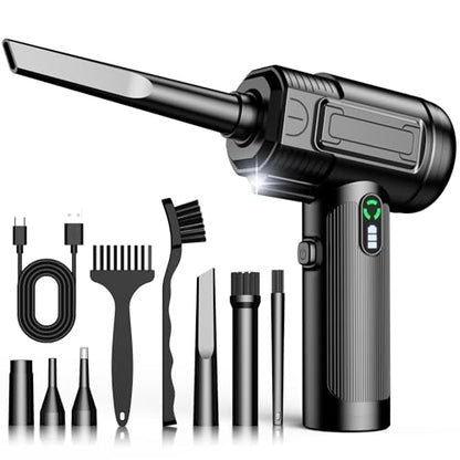 Rechargeable Electric Air Duster with Multiple Nozzle Attachments and Cleaning Brushes, USB Charging, for Keyboards and Electronics