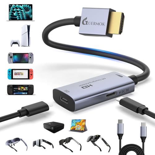 Guermok HDMI to USB C Video Display Adapter, 4.9ft AR Glasses Hub, 4K@60Hz | Video Hub, HDMI Male to USBC Female for XREAL One/Air 2 Pro/RayNeo/Rokid, Switch 2/1, Xbox1, PS4/5, Portable Monitors, Silver - color: Silver, size: 4.9FT