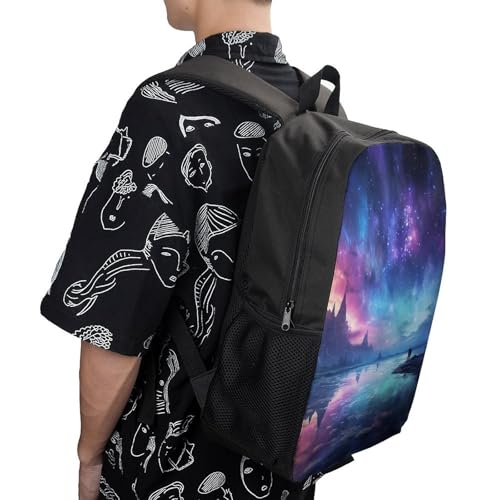 17-Inch Laptop Backpack Water-Resistant Northern Lights Daypack with Shoulder Strap Lightweight Casual Rucksack for Travel Commuter Hiking Outdoor Activities 20l Black