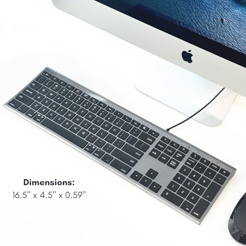 Macally Wired Keyboard for Mac (Upgraded Dual USB A + C Plug) - USB C Keyboard - Ultra Slim, 20 Shortcuts, 110 Scissor Keys - Compatible with Apple MacBook Pro/Air, Mac mini, iMac, iPad - Space Gray - color: Space Gray