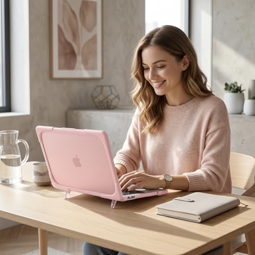 Batianda Heavy Duty Case for MacBook Neo 13 Inch 2026, Blush | Fits Model A3404 A18 Pro Chip, Ergonomic Foldable Stand Holds 22lbs, TPU Bumper, Matte Translucent Shockproof Hard Shell - color: Blush