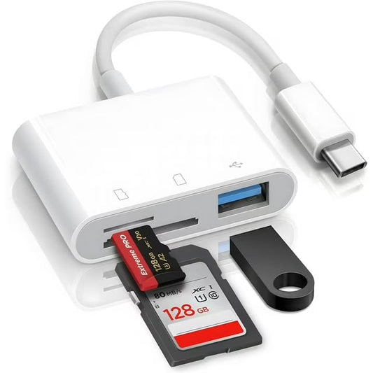 USB C SD Card Reader for iPhone 15 iPad Mac 3 in 1 USB-C Memory Trail Camera Card Adapter with Dual Slots & USB Port for Mac MacBook Pro/Air/Mini Android Laptop More USBC Typec Devices