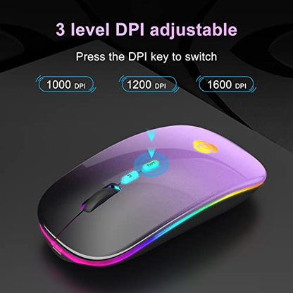 CC Store Wireless Mouse for Laptop,USB-C Rechargeable with Dual Connection | Bluetooth mouse with 2.4GHz USB receiver, silent slim design, adjustable DPI for laptop,MacBook,PC and tablet,Black-purple - color: Black-purple