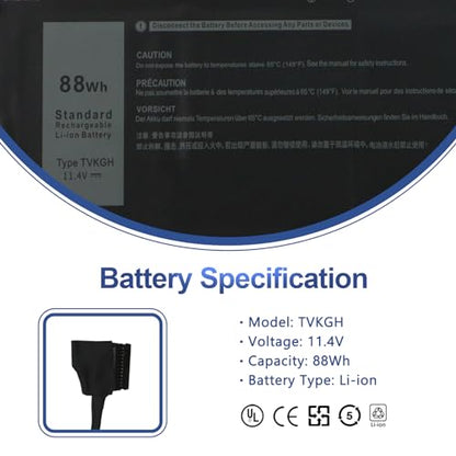 ANTIEE TVKGH 88Wh Laptop Battery Replacement for Dell Latitude 9510 / Latitude 9520 2-in-1 Series N7HT0 V5K68 HYMNG N2NLL 08NFC7 N2NLL N7HTO 089GNG 0PKW00 0HYMNG 11.4V 7334mAh 6-Cells