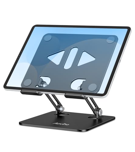 Aoviho Tablet Stand for Desk,Adjustable Tablet Holder,Black | Stable Aluminum Design, Fits iPad Pro/Air/Mini & Samsung Tablets, Adjustable Viewing, Ideal for Office & Home - color: Black