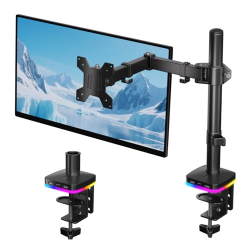 Afaloona RGB Monitor Arm with USB Hub for 13-27" Monitor, up to 17.6 lbs | Monitor mount with 1 USB-C and 2 USB-A ports supports charging and data transfer for office setups, gaming and workstations - size: RGB Single Monitor Arm