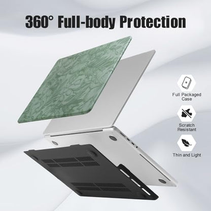 DTangLsm for MacBook Pro 13 inch Case M2 2026-2016 M1 A2338 A2251 A2289 A2159 A1989 A1708 A1706, Elegant Retro Leather Hard Cover for MacBook Pro 13in 2019 Case + Keyboard Cover, Green Embossed Floral - color: # Midnight Green