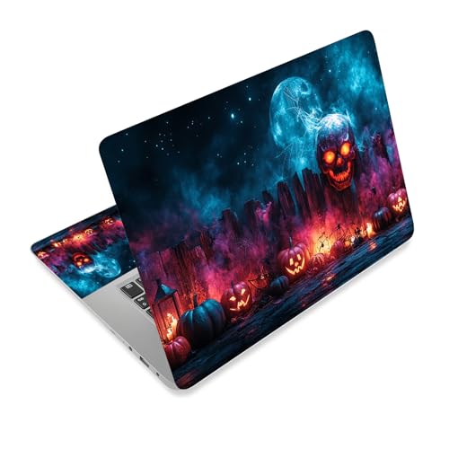 Universal Laptop Skin Sticker Decal,15.6 Inch Laptop Vinyl Cover for 13" 14" 15.6" Laptop,Scratch-Resistant Waterproof Protector Wrap,Reusable with Wrist Pads,Skull Pumpkin Night - color: Skull Pumpkin Night