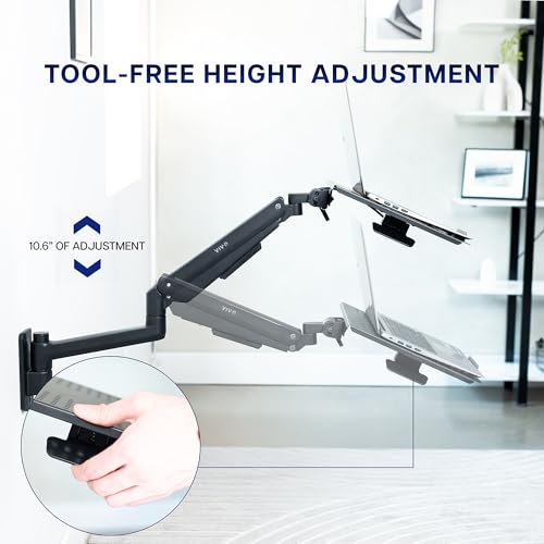 VIVO Sit-Stand 14 Inch Pneumatic Laptop Tray Wall Mount, Articulating Height Adjustable Typing Platform, Floating Workstation, Ergonomic Tilt, Black, MOUNT-KB35L