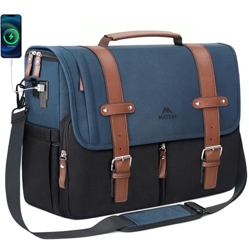 MATEIN Laptop Messenger Bag for Men, Shoulder Bag with USB Charging Port | 17.3 inch Laptop Bag, Large Handbag, Student Crossbody Satchel, Water Resistant, Work Briefcase, Business, Travel, Black Blue - color: Black-blue, size: 17.3 inch