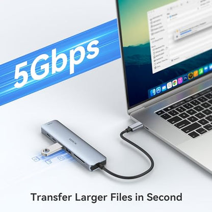 MOKiN USB C Hub HDMI Adapter Dongle for MacBook/Dell/HP/Lenovo Laptop | 4K@60HZ HDMI, 3*5Gbps USB A 3.0, 100W USB C Charging Port, SD/microSD Card Reader