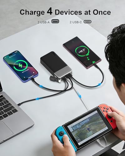 NOBIS Portable Charger 20000mAh 45W Power Bank with Detachable C-Cable | Battery Pack w/2 USB-C(In/Out) & 2 USB-A, Digital Display,Small Current Mode, Battery Bank Travel for Pad,Phone 17 Steam Deck