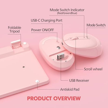 Pink Wireless Keyboard and Mouse Combo for Desktop Mac iPad Bluetooth 2.4 Ghz Rechargeable Slim Silent Click with Number Pad Compatible with Pc, Laptop, Tablet (Pink) - color: Pink