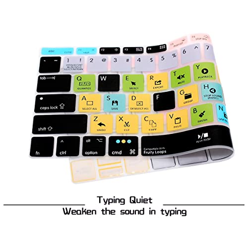 HRH Fruity Loops FL Studio Hotkey Silicone Keyboard Cover Skin for MacBook Pro 13"A1708 A1988 No Touch Bar 2018 2017 2016 Release and for MacBook 12"A1534 (2015)&A1931(2018)USA Layout Protective Skin - color: Hotkey-Fruity Loops