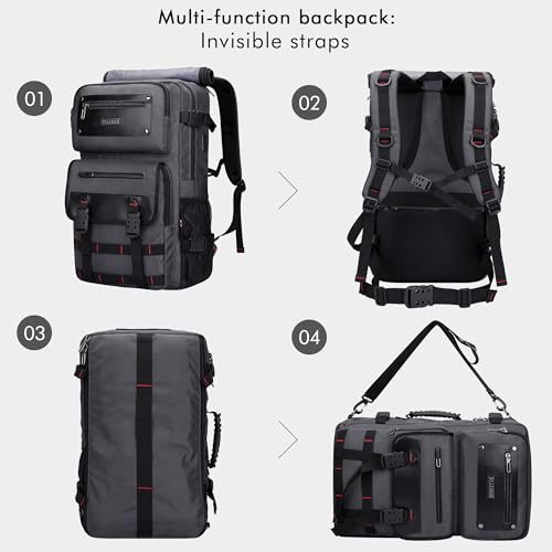 WITZMAN Travel Backpack for Men Duffle Bags Fits 17 Inch Laptop | Nylon Water-resistant 3-in-1 Carry on Backpack Airline Approved, Large Convertible Overnight Rucksack, B685 Silvery Grey - color: Silvery Grey