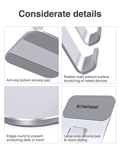 elitehood Aluminum iPad Stand, Adjustable Tablet Holder for Desk, Desktop Tablet Stand Dock for iPad Pro 12.9 11, Air Mini 4 5 and More 4-13.5 inches Tablets, Silver - color: Silver