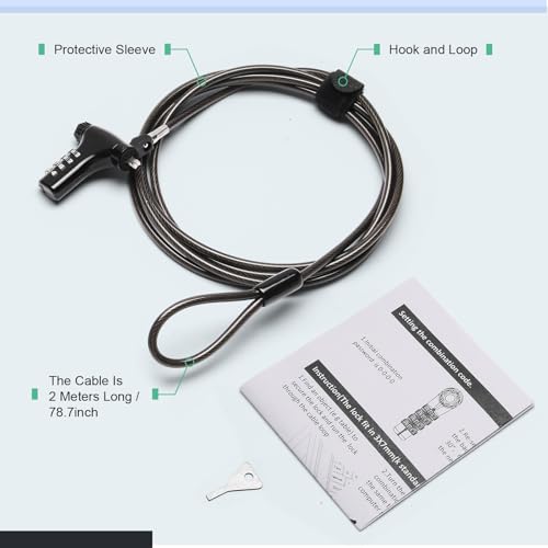 Universal Laptop Combination Lock, 2M/6.6FT Laptop Locking Cable, 4-Digit Resettable Password Anti-Theft Heavy Duty Computer Lock, Security Locks for Laptops, Notebooks Weatherproof - color: password-1 pack-black
