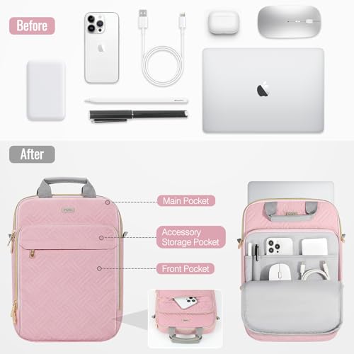 MoKo 13-14 Inch Puffy Laptop Sleeve Shoulder Bag Carrying Case with Handle | Fits Mac Air 13-inch M5, Mac Neo A18 Pro, Mac Pro 14-inch M5/M4/M3/M2/M1 and Surface 13.8-inch, Pink - color: Pink, size: 13.3-14 Inch