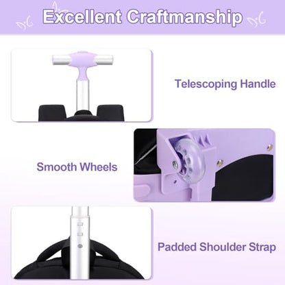 DIGOBAY Rolling Backpack for Girls, Roller Bag with Lunch Box Pencil case | Kawaii Girls Roller Backpack With Wheels School Bookbag With Cute Pins for Elementary Middle School, Black Purple - color: Blackpurple