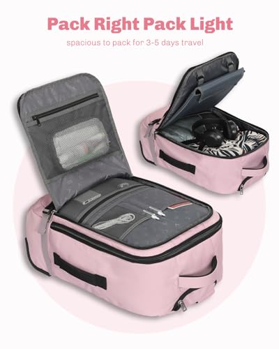 Hynes Eagle Rolling Backpack 42L Backpack with Wheels Airline Approved Carry on Luggage Laptop Travel Suitcase Bag for Women Men Light Pink - color: Light Pink