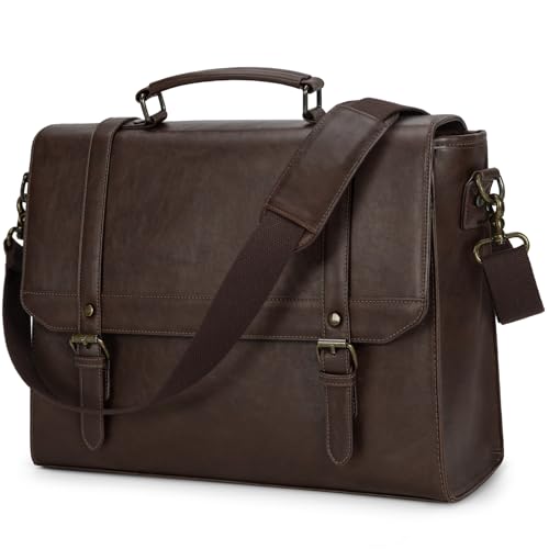 IGOLUMON Messenger Bag for Men 15.6 inch Vintage Leather Waterproof Laptop Briefcase for Men Large Computer Laptop Bag Leather Satchel Bag Retro Shoulder Bag for Office Business College, Coffee - color: Coffee, size: 15.6 inch