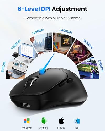 TECKNET Wireless Mouse Bluetooth 5.0/3.0 & 2.4G Rechargeable, Silent Clicks, Adjustable 4800 DPI, 6 Buttons, Ergonomic Design, Bluetooth Mouse for Laptop, Computer, ipad-Dark - color: Dark