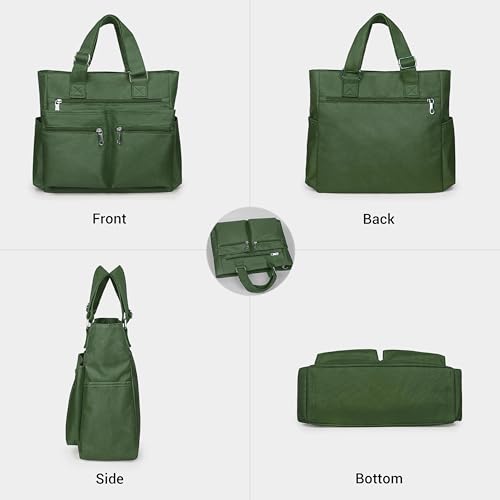 VOLGANIK ROCK Canvas Tote Bag Waterproof Nylon Multi Pocket Shoulder Bags Laptop Work Bag Teacher Purse Handbag for Women Men - color: Army Green