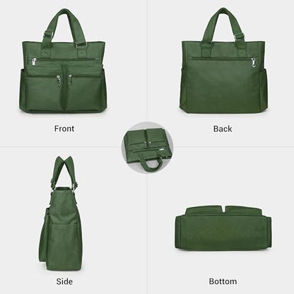 VOLGANIK ROCK Canvas Tote Bag Waterproof Nylon Multi Pocket Shoulder Bags Laptop Work Bag Teacher Purse Handbag for Women Men - color: Army Green