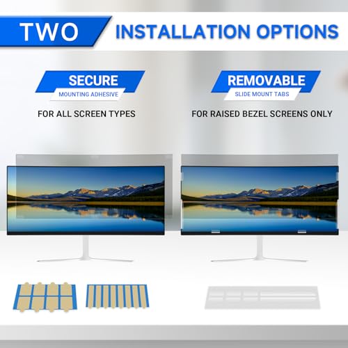 [2-Pack] Privacy Screen For Computer Monitor, 29-Inch 21:9 Aspect Ratio; Anti Spy/Bule Light/Glare And Eye Protection, 2 Install Ways Removable For Office, Airport, Cafe And Other Public Area; Diagonal 29 Inches, Width 26.66 Inches, Height 11.42 Inches -