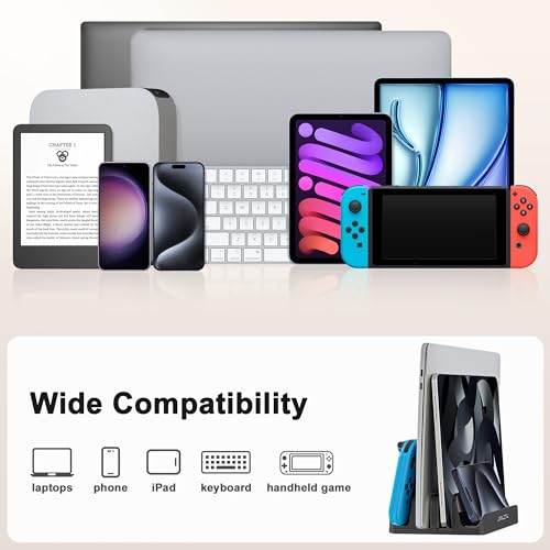 JARLINK 4-in-1 Adjustable Vertical Laptop Stand, Aluminum Holder, Black | Space-Saving Aluminum Laptop Holder, Compatible with All MacBook, Surface, Chromebook, Phone, and Gaming Laptops. - color: Black