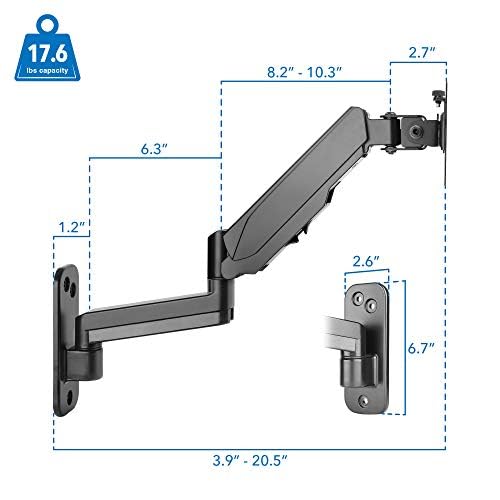 Mount-It Monitor Wall Mount, Gas Spring Arm, Full Motion, 17-32 Inch | Computer Monitor Arm with Cable Management, 11 in Height Range, Tilt Swivel, VESA 75x75 100x100, 17.6 Lbs, Alloy Steel, Black