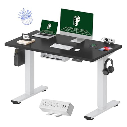 FLEXISPOT EN2 48"x24" Whole-Piece Standing Desk with Power Strip, Black | Whole-Piece Desktop, Easy-Access Clamp Power Strip, Organized Cable Management, Modern Home Office Setup - color: Black Top + White Frame, size: 48x24"