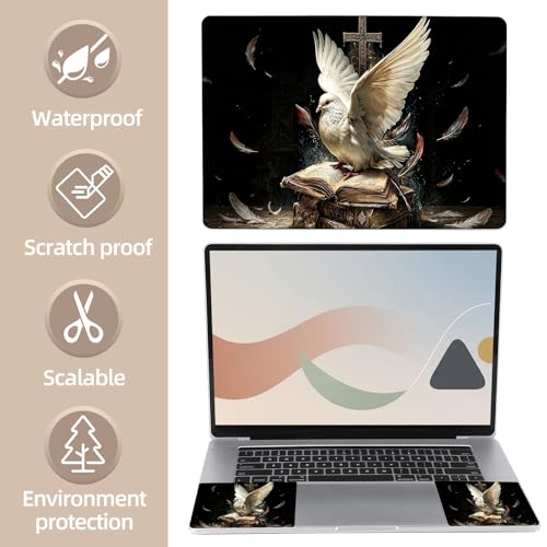 Universal Laptop Skin Sticker for 12/13/14/15.6 Inch Laptops, Reusable Vinyl Laptop Decal Cover, Waterproof Scratch Resistant Notebook Skin with 2 Wrist Pads,Dove Ancient Books - color: Dove Ancient Books