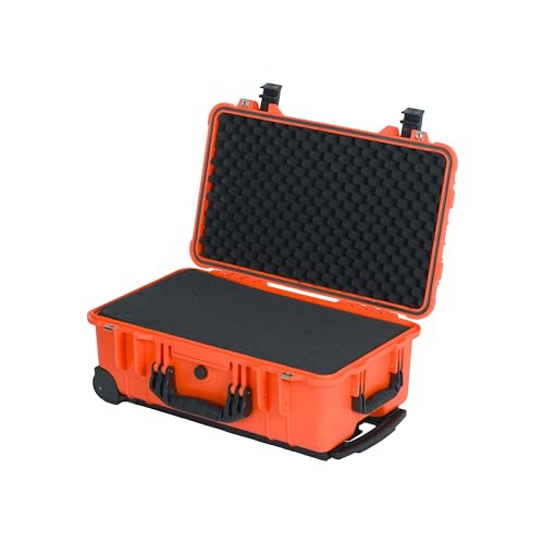MEIJIA All Weather Rolling Waterproof Protective Case, Hard Camera Case,Dry Case with Retractable Pull Handle and Wheels,Foam Inserted,22 x13.81x9inches (Orange) - color: Orange