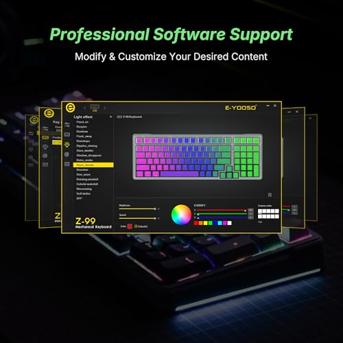 E-YOOSO Z-99 96% Tri-Mode Wireless Gasket Keyboard, Hot-Swap RGB | Pre-lubed linear switches, 15 RGB modes, macro recording, music rhythm, durable PBT keycaps, 99-key layout. - color: Gray