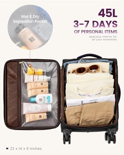 LOVEVOOK 5 Pcs Carry On Luggage 22x14x9 Airline Approved with 40L Laptop Travel Backpack, 20 Inch Carry On Suitcases with Wheels, Rolling Suitcase for Women Men, with TSA Lock Weekender Luggage - color: Black-violet-indigo Purple, size: 20 Inch-5Pcs