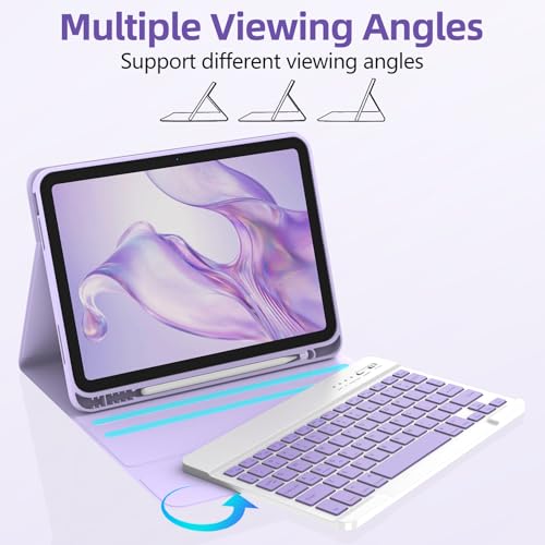 KBCASE for iPad Air 11 inch (M4/M3/M2) Case with Keyboard, Purple | Keyboard Case for iPad Air 5th/Air 4th/Pro 11 2018, Detachable Wireless Keyboard, Pencil Holder - color: Purple