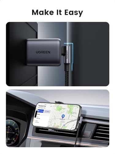 UGREEN 100W Right Angle USB C Cable, Fast Charging Cable, 3.3ft | 90° angled connector for gaming & bedside. For iPhone 17/16/15, MacBook, Galaxy S26/S25, iPad, Pixel, Switch - size: 3.3 ft