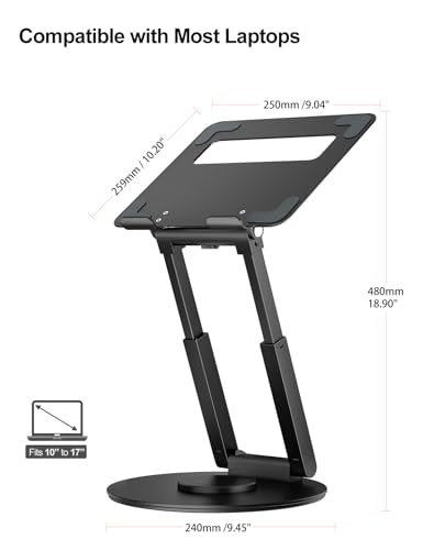 tounee Telescopic Laptop Stand for Desk with 360° Swivel Base, Sit to Stand, Height Adjustable, Portable Riser Holder for Good Posture, Compatible with MacBook Pro, All Laptops 10-17" - Black - color: Black