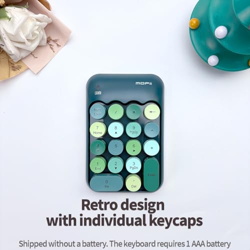Sahara - Wireless Numeric Keypad, Retro Round Keycaps, Portable Number Pad with Ergonomic Design, USB Receiver, Compatible with Laptop/Desktop PC (Teal Green) - color: Teal Green